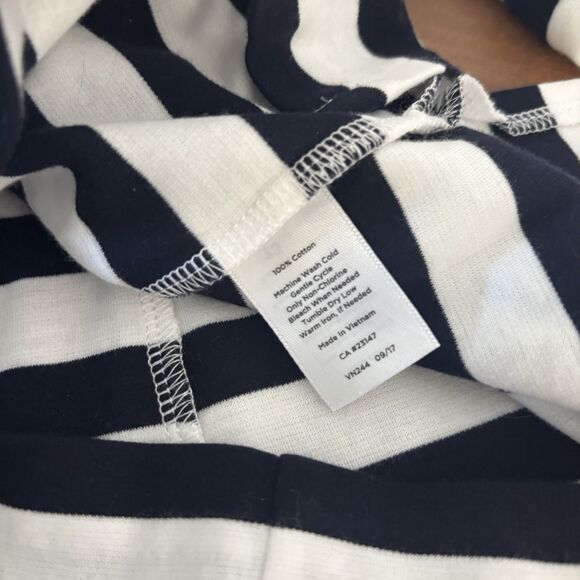 Talbots Womens P Navy Blue and White Stripe Short Sleeve Tee Tshirt Top Zipper - Picture 6 of 7